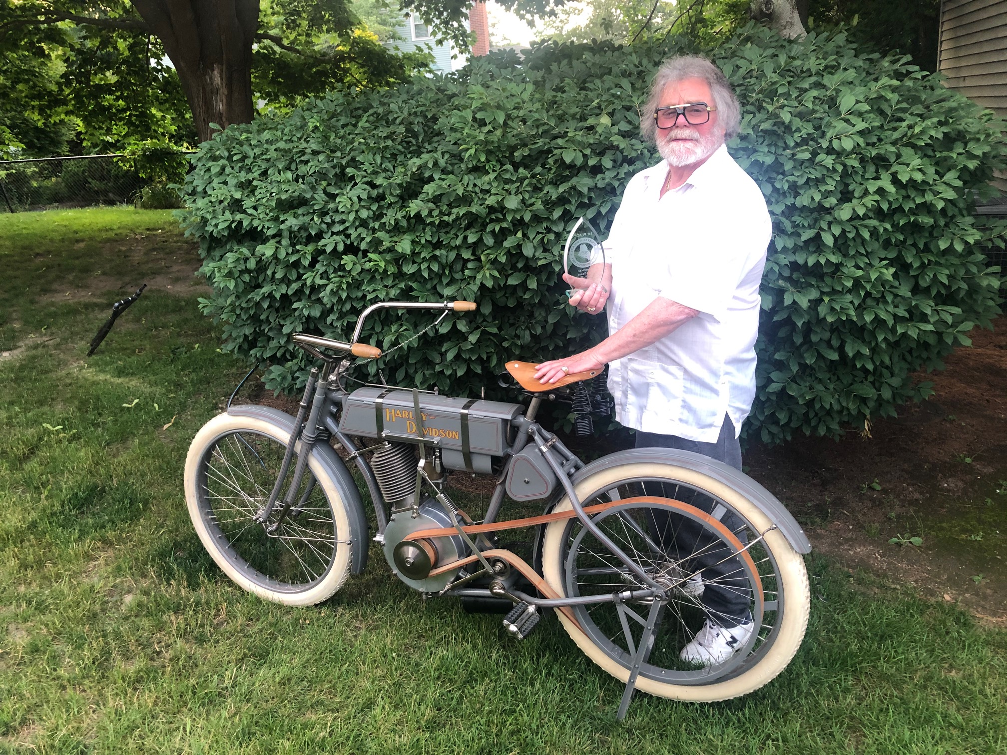 Dick Shappy and his 1908 Harley Davidson "Strap Tank"